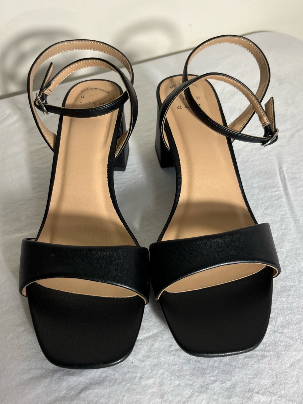 a new day Black Ankle-Strap Block Heel Sandals SZ 8 Open Toe
